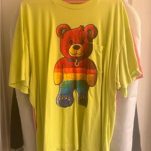 GAP Neon Yellow Tee with Rainbow Bear Graphic